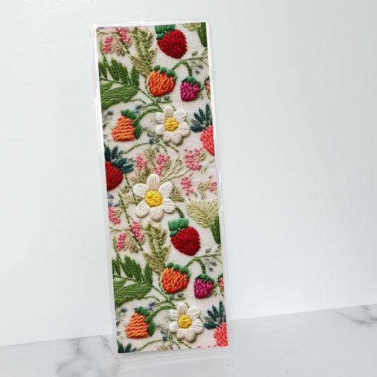 Strawberry Faux Embroidery Bookmark