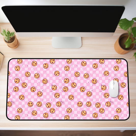 Pink Checks Smileys Desk Mat (4 sizes)
