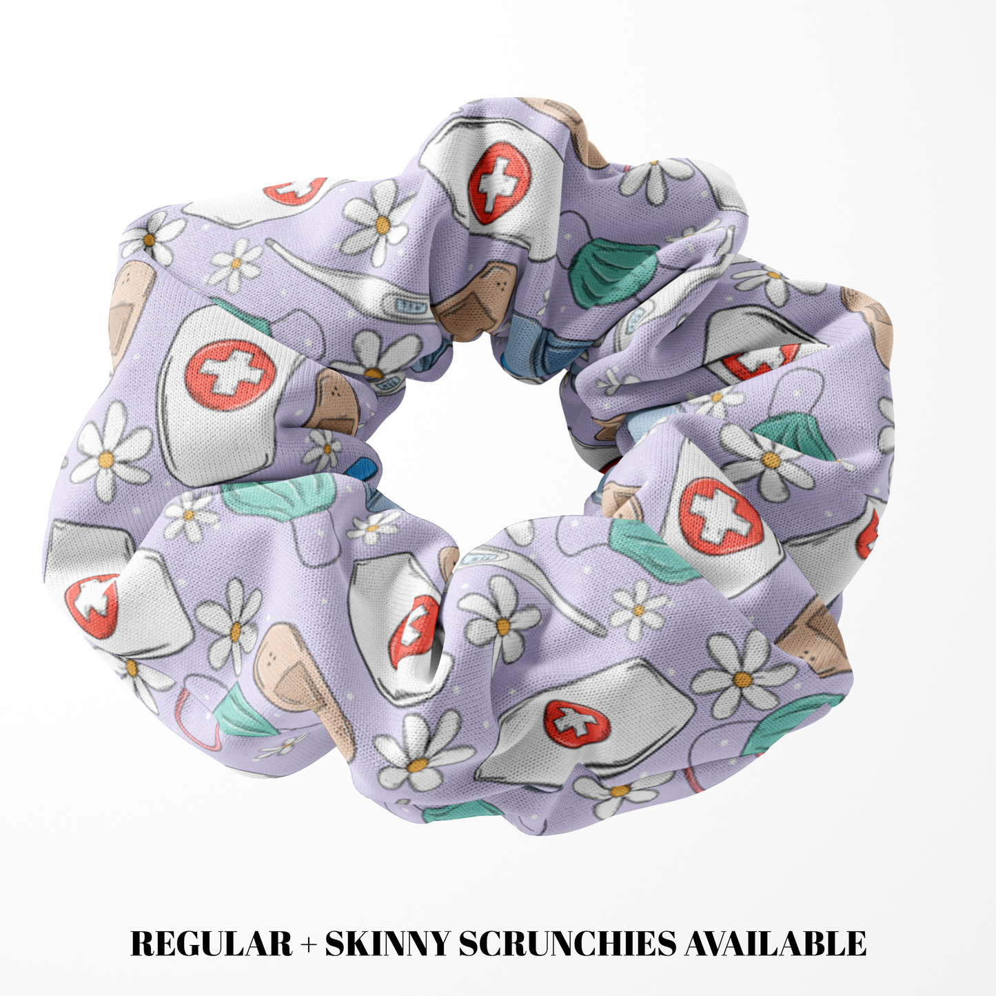 Purple Floral Nurse Scrunchie (Regular+Skinny)