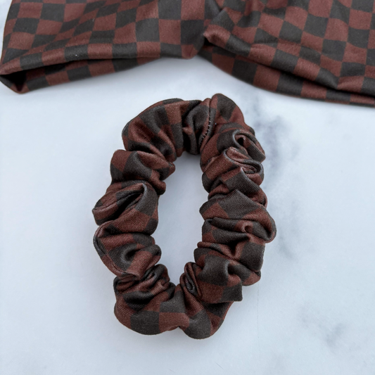 Chocolate Checkered Scrunchie (Skinny)
