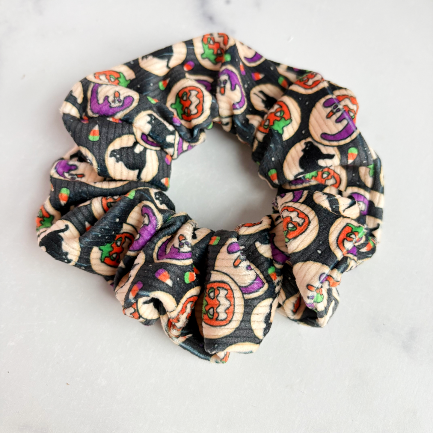 Halloween Cookies Ribbed Velvet Scrunchie