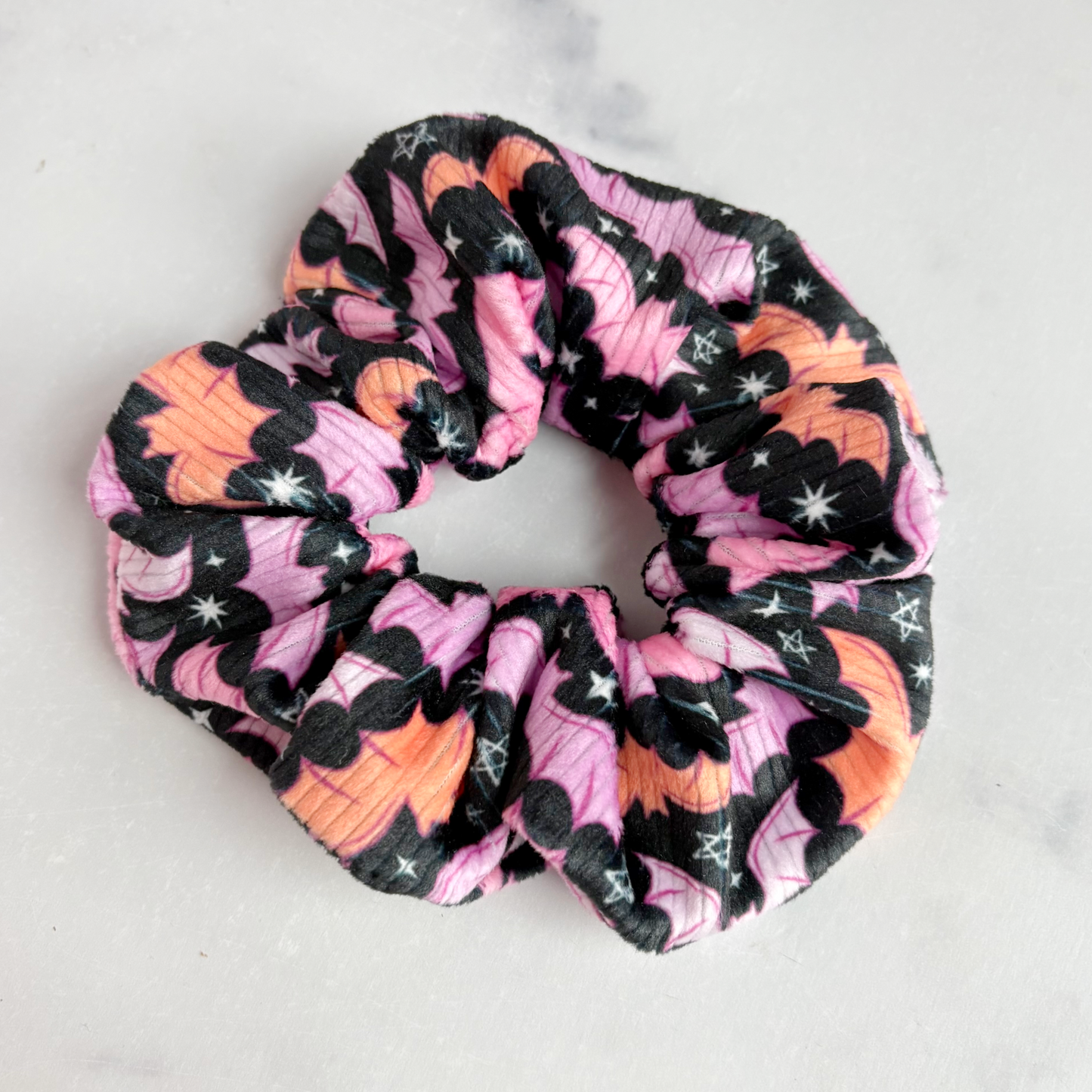 Bright Bats Ribbed Velvet Scrunchie