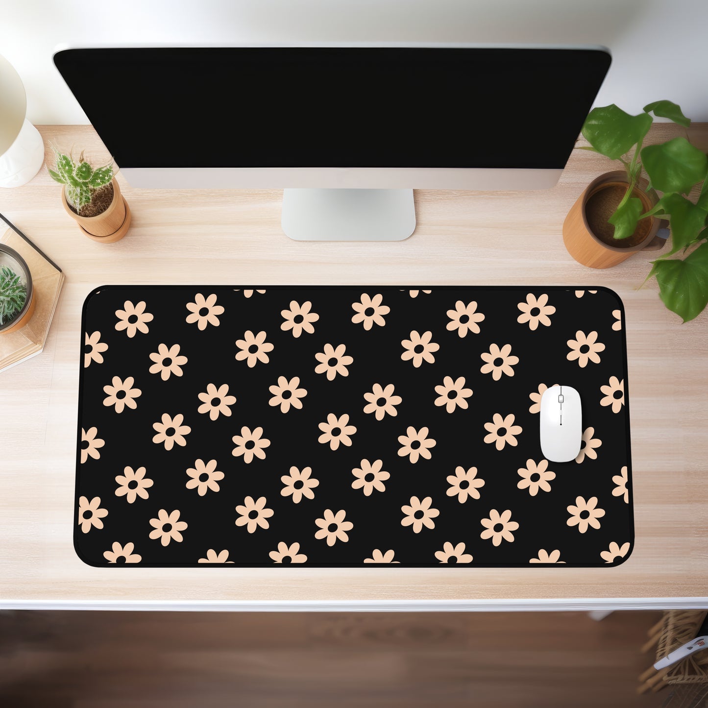 Black Floral Desk Mat (4 sizes)