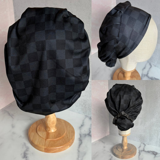 Black Checkered Scrub Hat