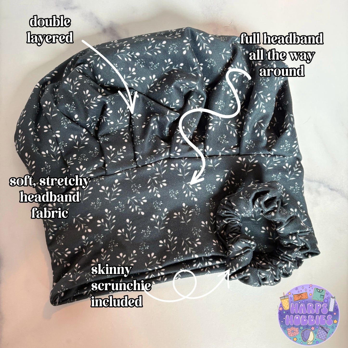 Black Floral Scrub Hat