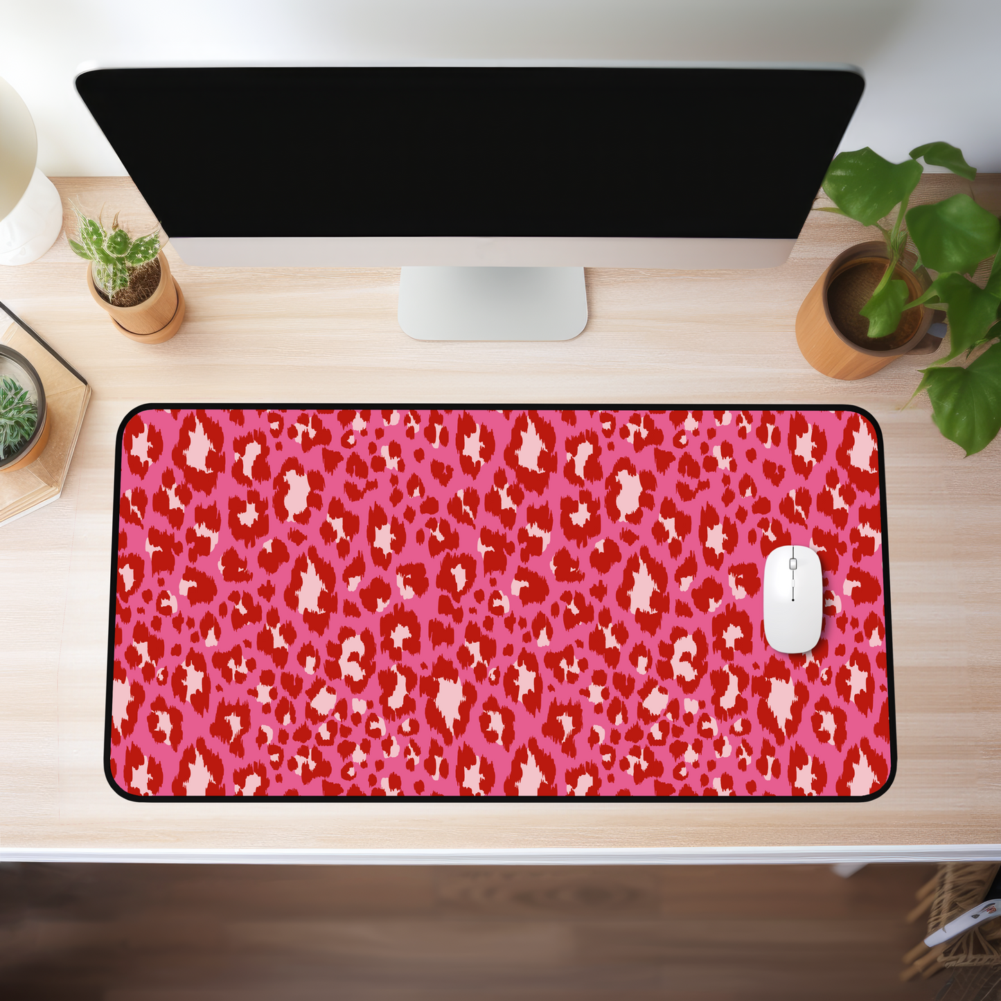 Deep Pink Leopard Desk Mat (4 sizes)