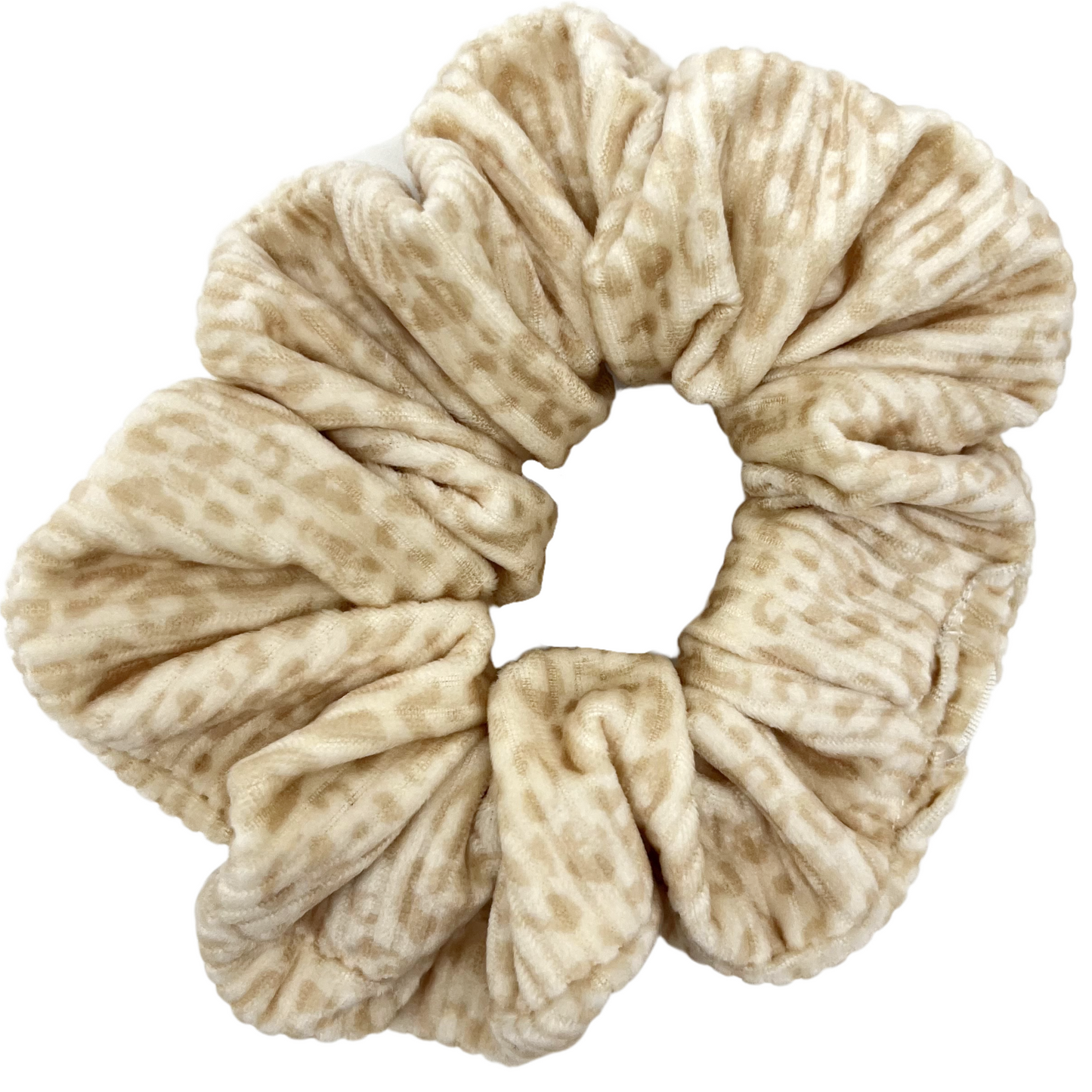 Beige Leopard-ribbed velvet Scrunchie