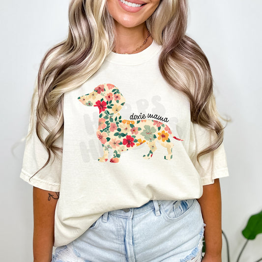 Floral Doxie Mama (tshirt/sweatshirt)
