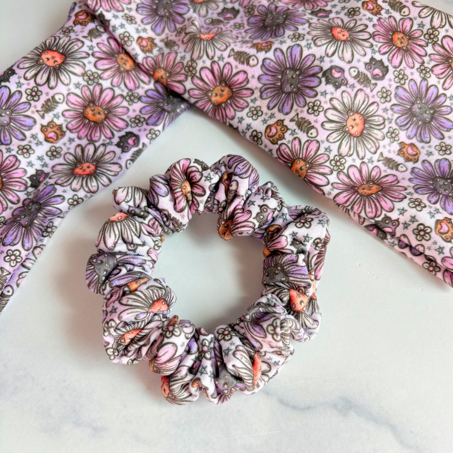 Floral Kitties Scrunchie (Skinny)
