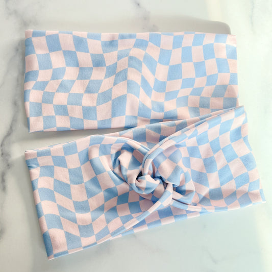 Pink/Blue Wavy Checkered Headband