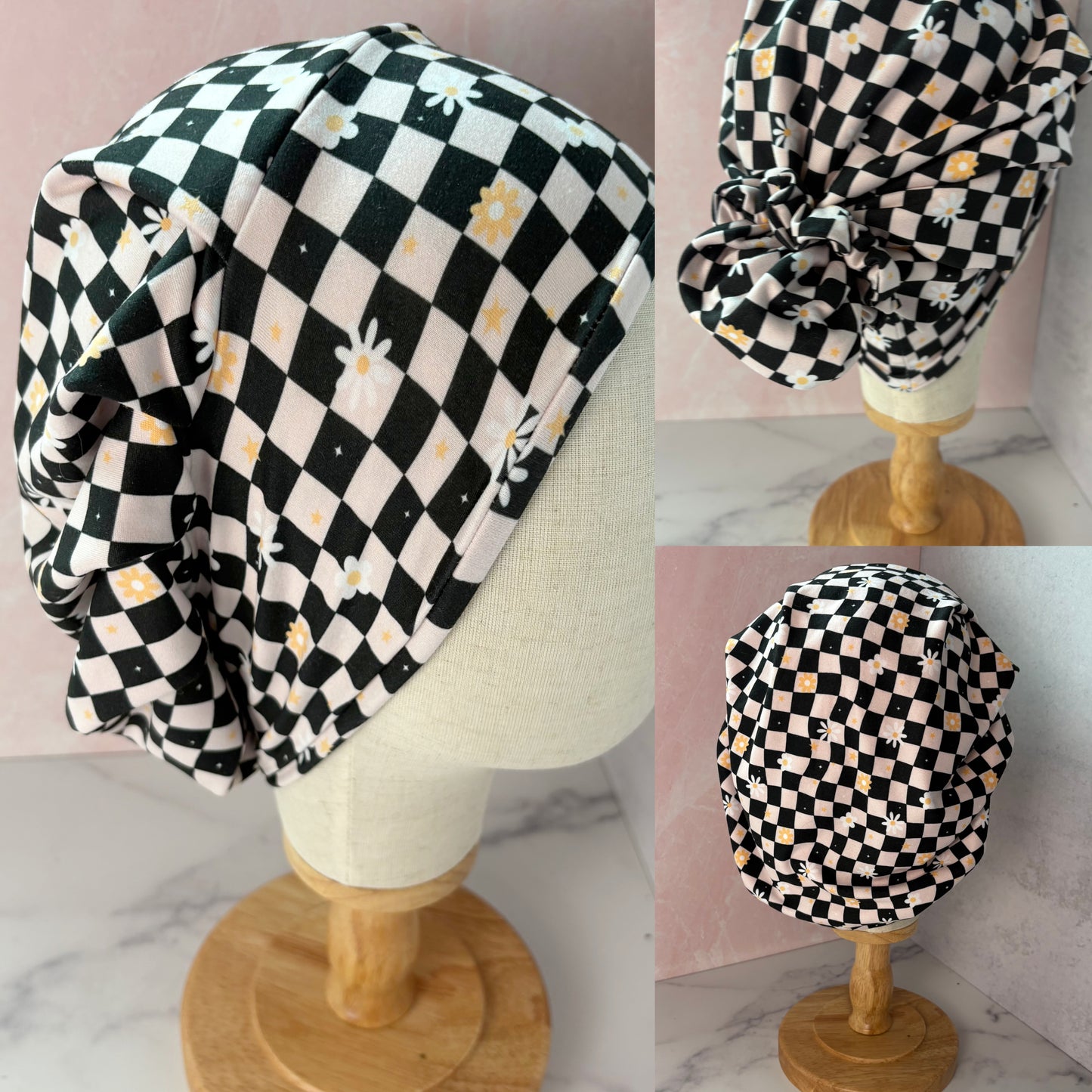 Checkered Daisies Scrub Hat