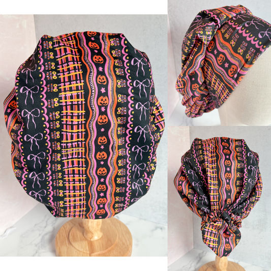 Neon Halloween Stripes Scrub Hat