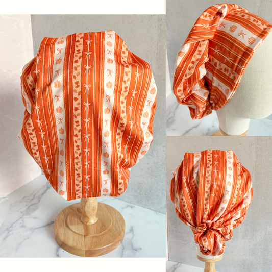 Pumpkin Bow Stripes Scrub Hat