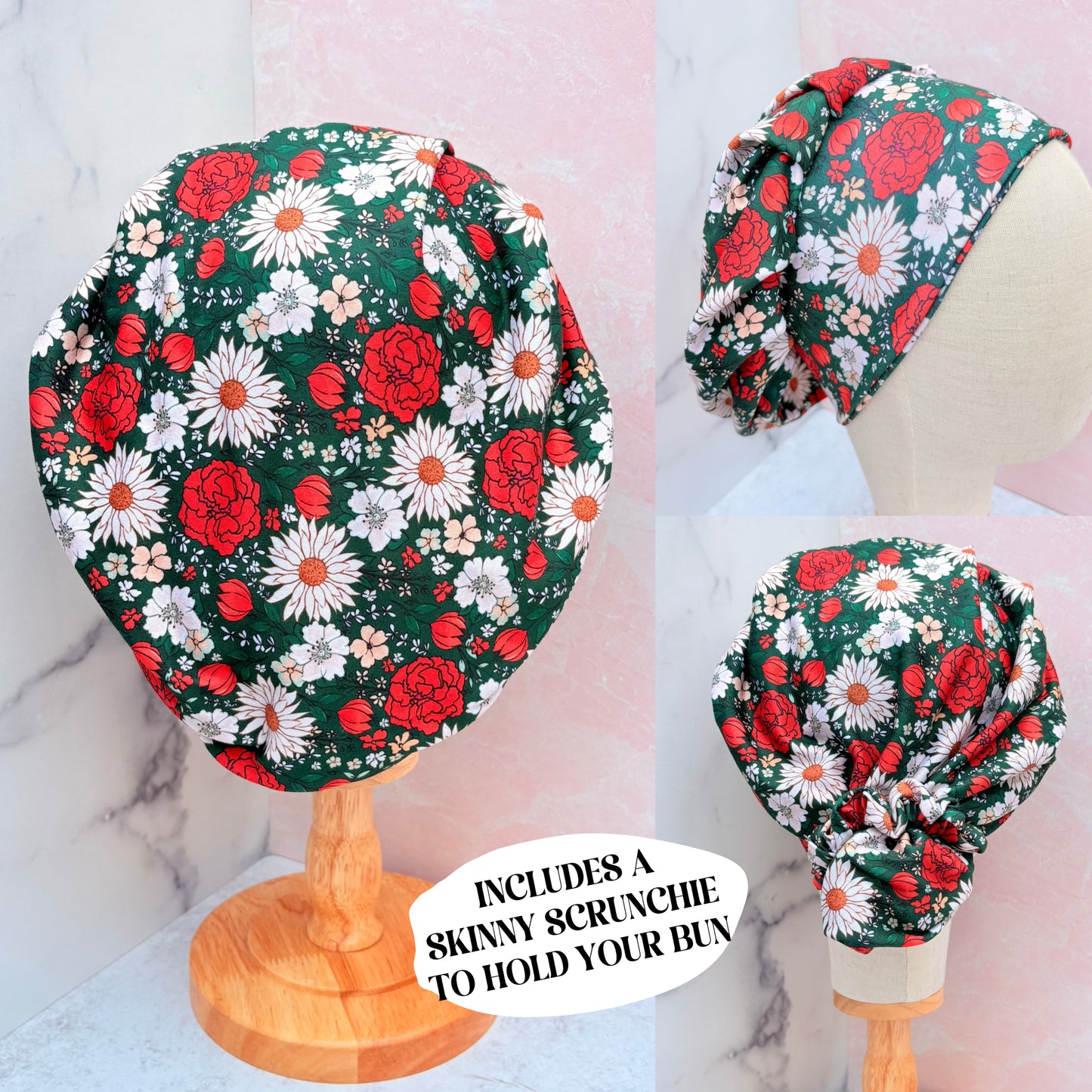 Holiday Floral Scrub Hat