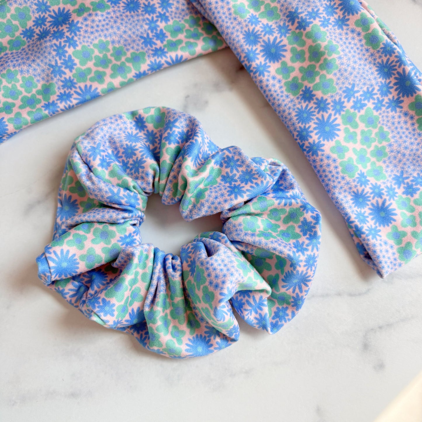 Ditsy Blue Floral Scrunchie (Regular)