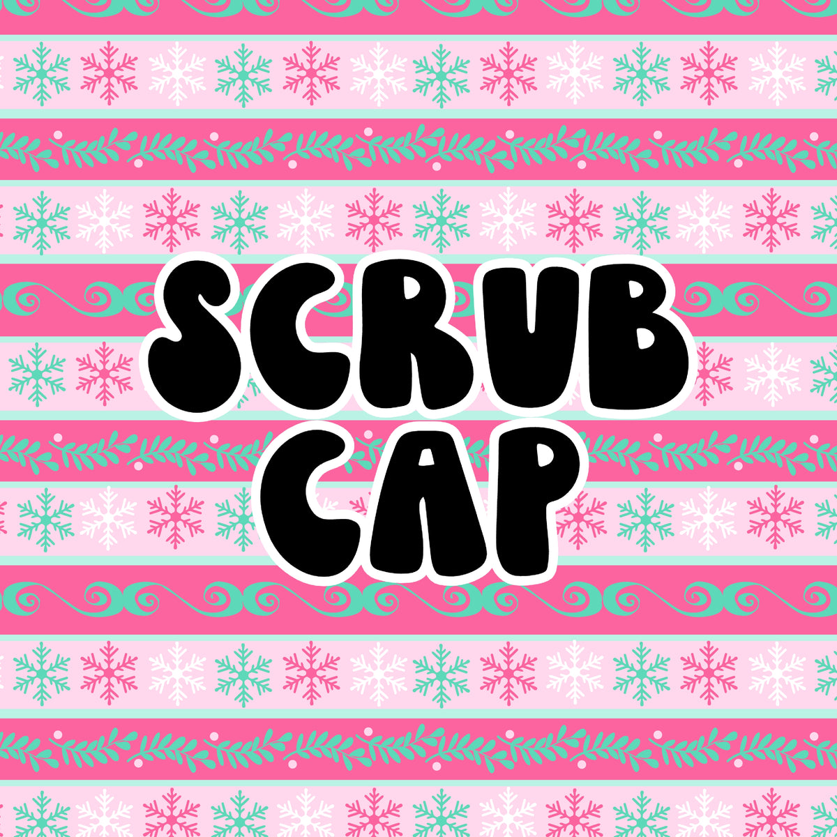 Pink Snowflakes Stripes Scrub Cap
