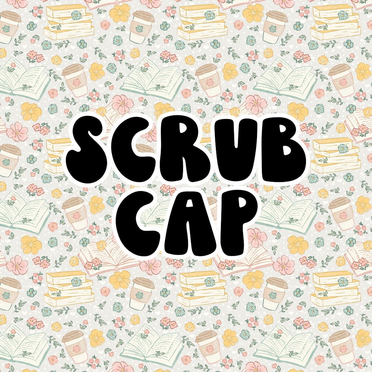 Floral Books Scrub Cap