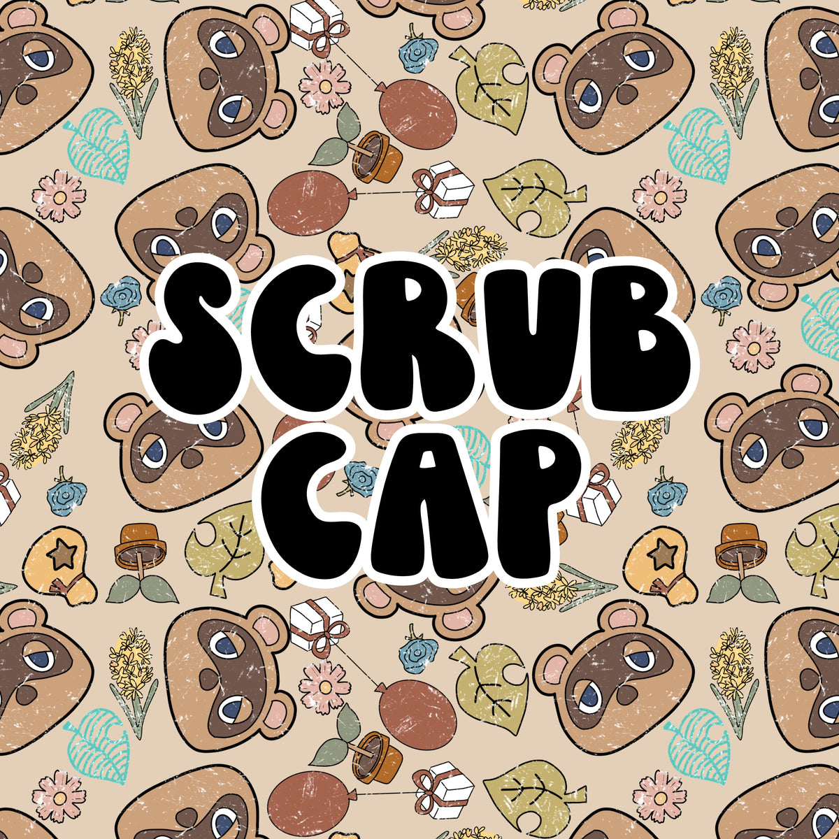 Village Animals Brown Scrub Cap