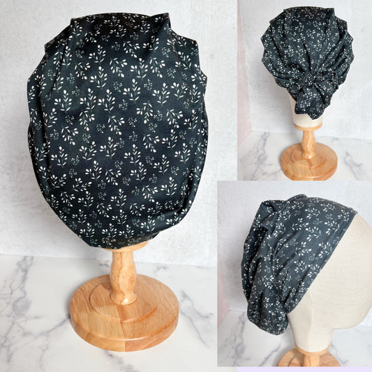 Black Floral Scrub Hat