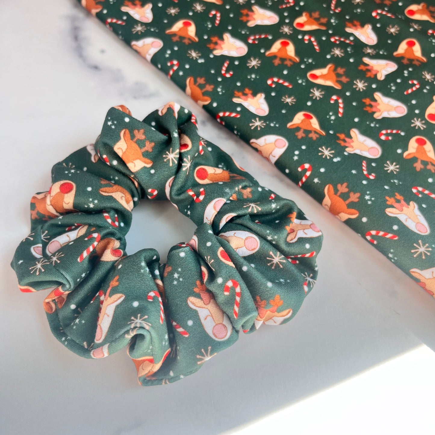 Green Reindeer Scrunchie
