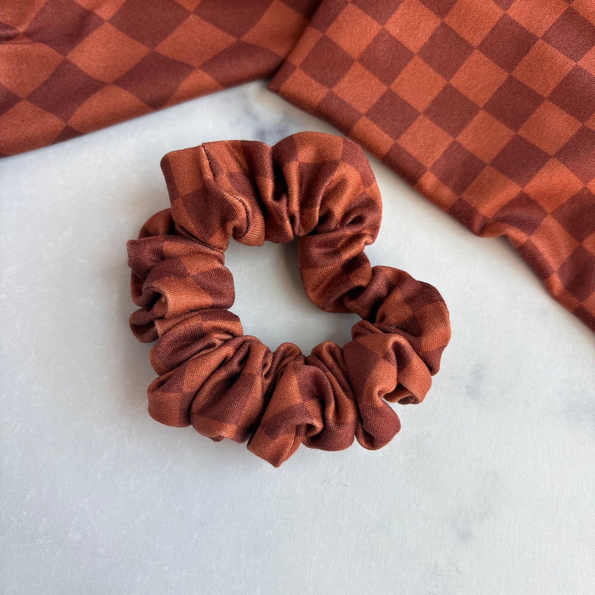 Rusty Orange Checkered Scrunchie (Skinny)
