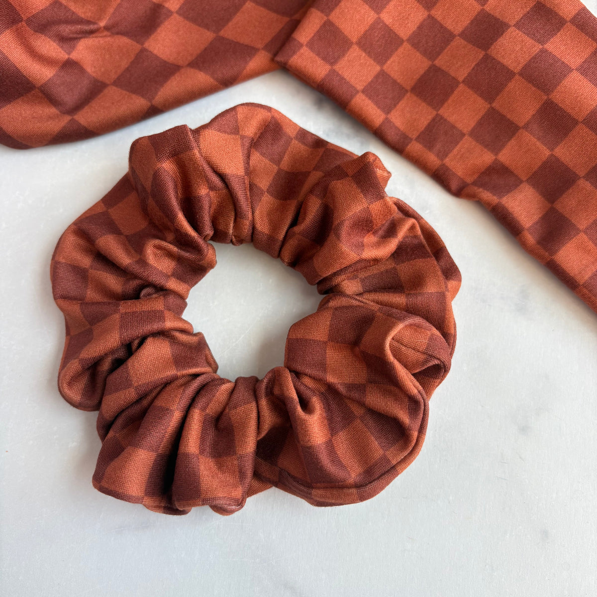 Rusty Orange Checkered Scrunchie (Regular)