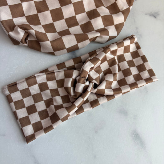 Tan Checkered Headband