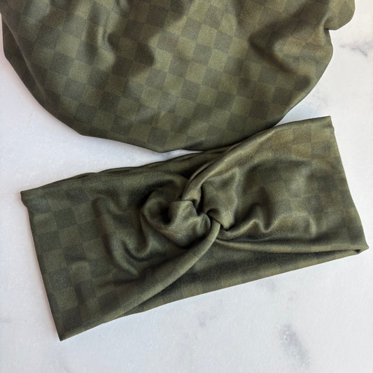 Olive Checkered Solid Headband