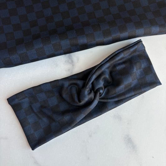 Navy Checkered Headband