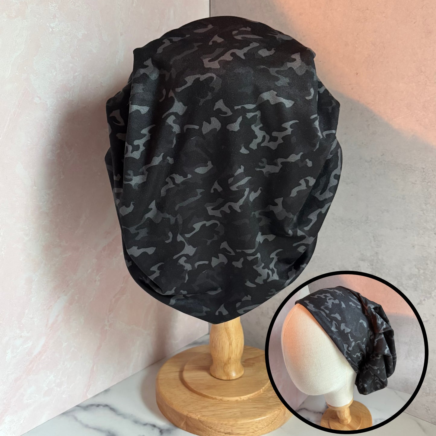 Black Camo Scrub Hat