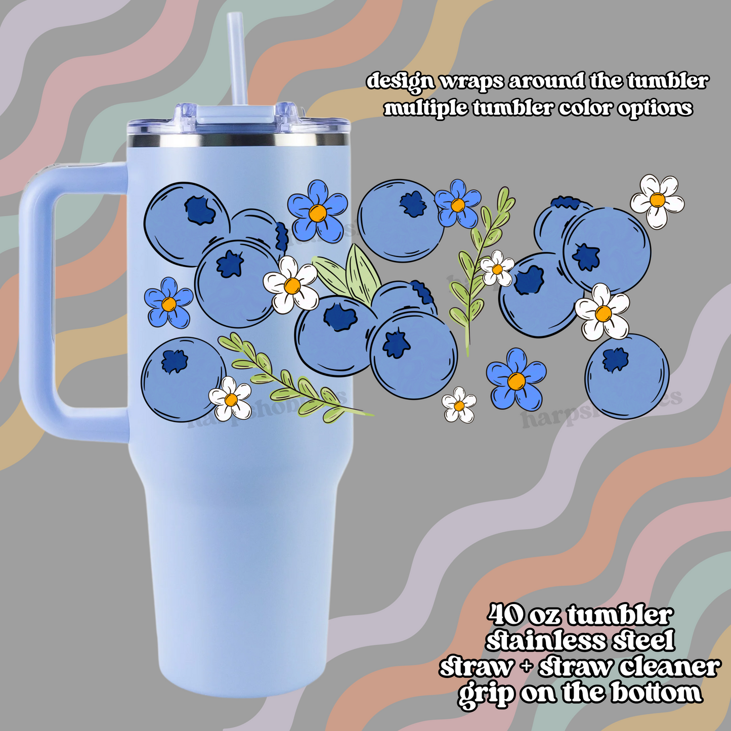 Blueberries Floral 40 oz Tumbler