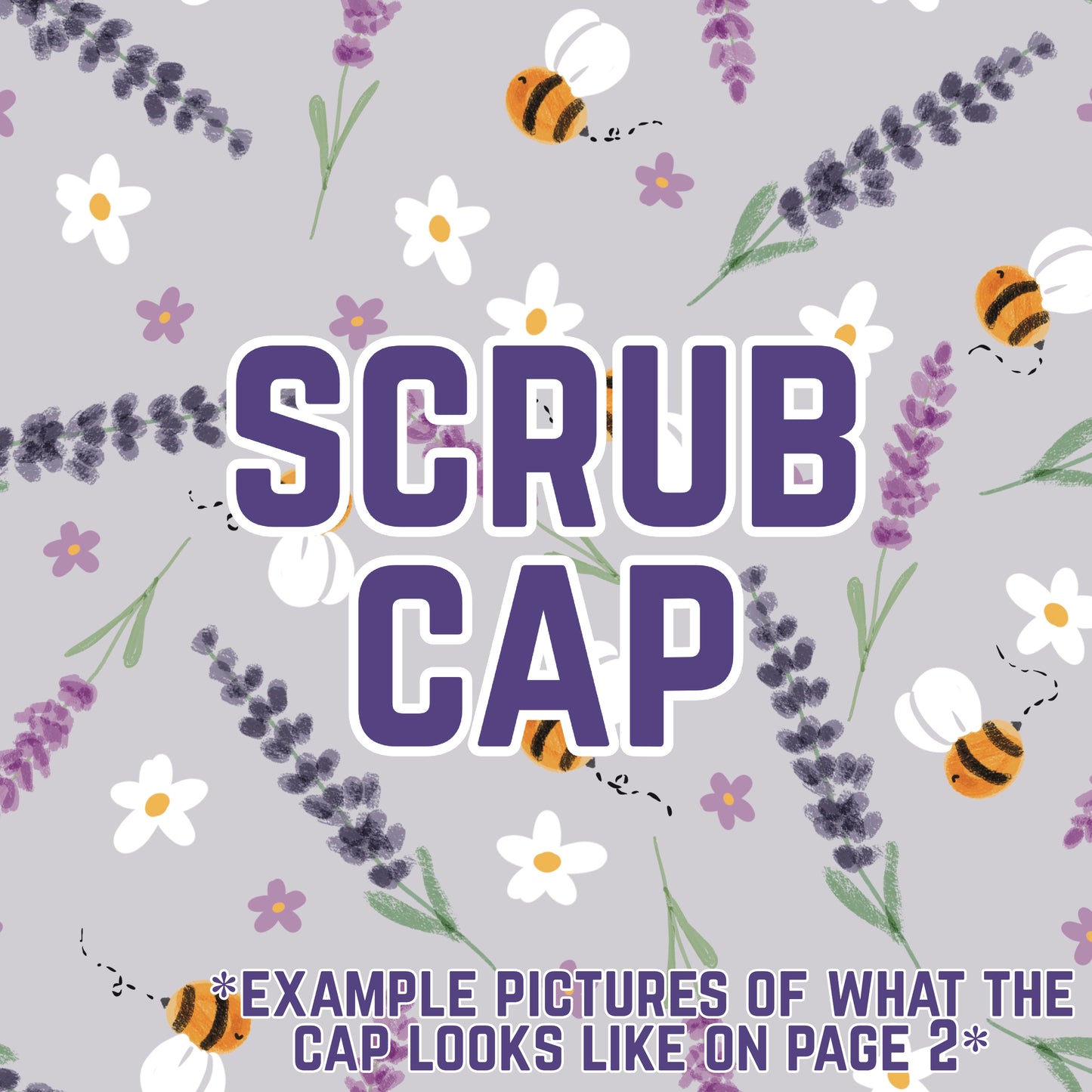 Lavender Bees Scrub Cap