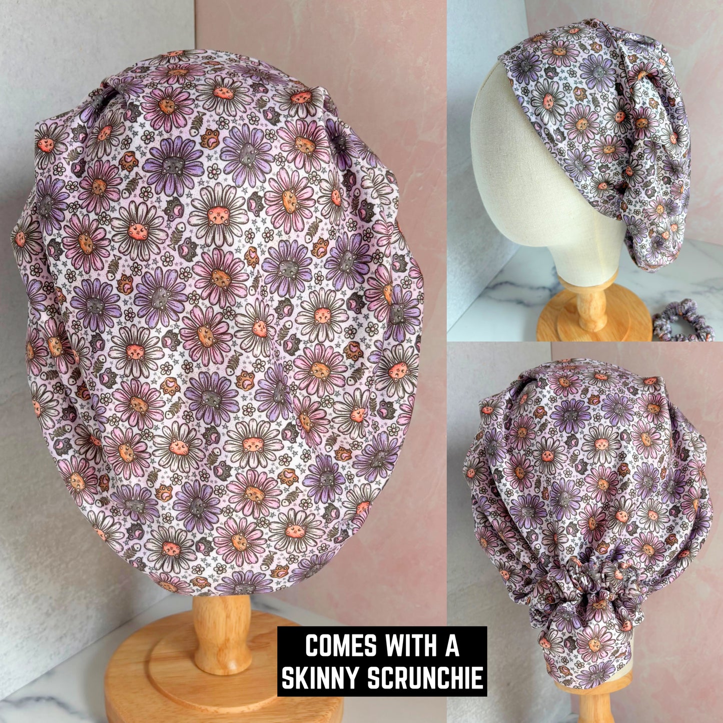 Floral Kitties Scrub Hat