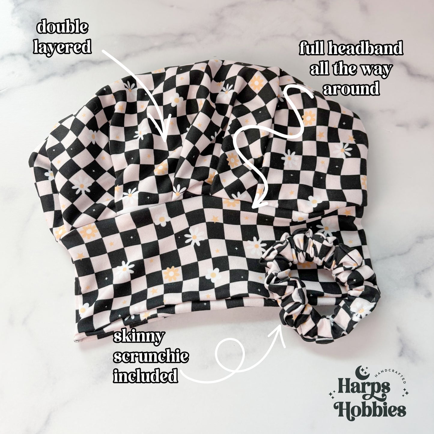 Checkered Daisies Scrub Hat