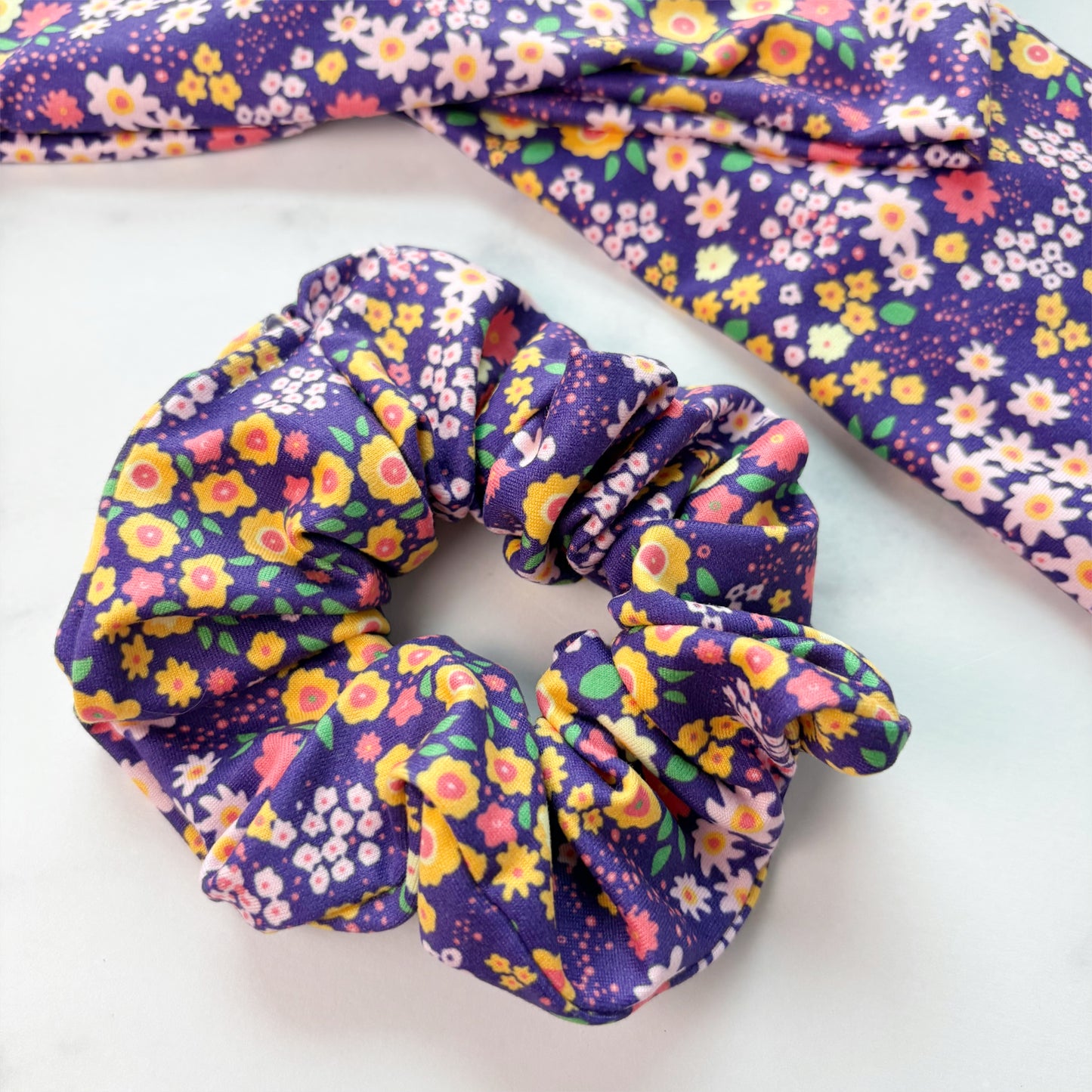 Purple Flowers Scrunchie (Regular)