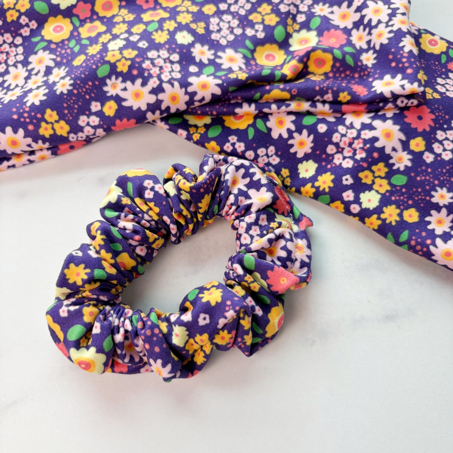 Purple Flowers Scrunchie (Skinny)